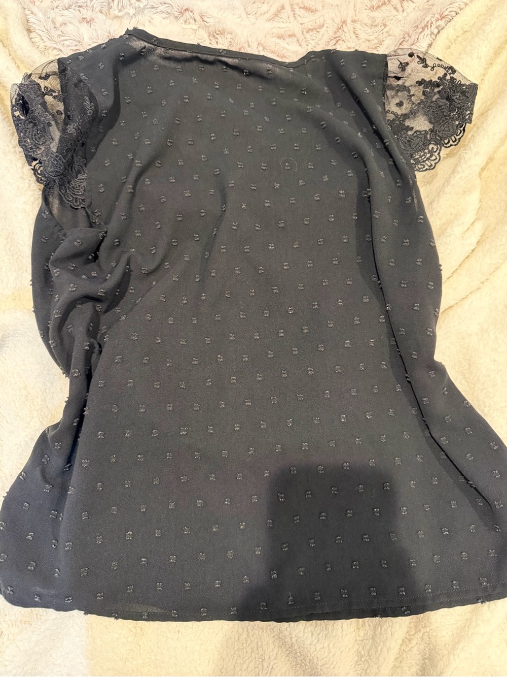 Lace Cap-Sleeve Button Front Women's Sleep Top — Black - Picture 2 of 2